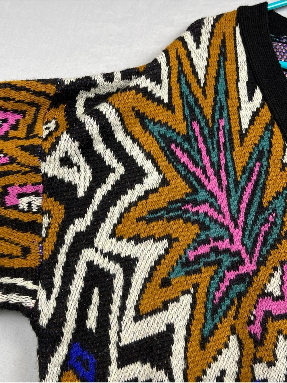 FARM Rio Caramel Tropical Cardigan Size Large Multicolor Knit Oversize Geometric - Picture 3 of 7